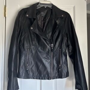 Max Studio Black Faux Leather Jacket Zippers Medium